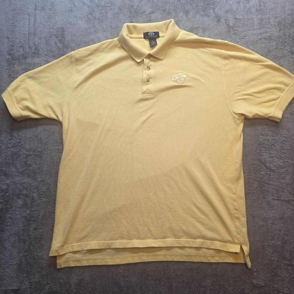 Vantage Polo Shirt Mens XL Yellow Solid 100% Cotton Short Sleeve Knit US Navy